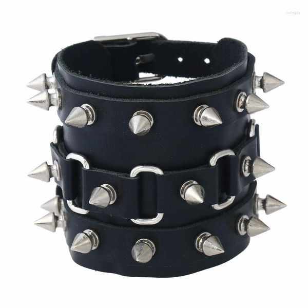 Bangle Punk übertriebene Lederarmband sich verjüngte Spikes Nervte Hip Hop Trend Cooles Schmuckzubehör Geschenk für Freund