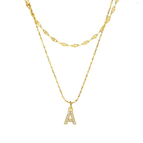 Correntes colinas em colares de ouro em camadas colares iniciais para mulheres na moda jóias de pingente de letra de pavimentação A-Z