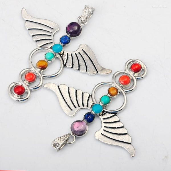 Collane a pendente colore argento all'ingrosso sette chakra pietra pendenti yoga reiki guarigione bilanciamento 7 collana donna regalo