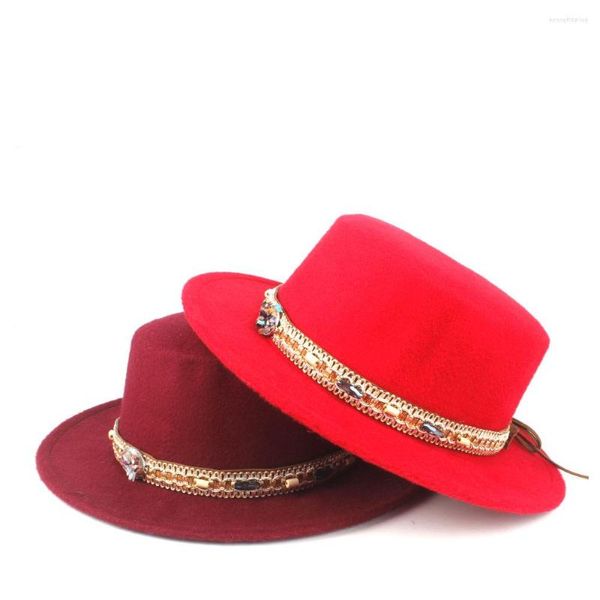 Beralar Yün Erkek Kadınlar Düz Top Fedora Şapkası Retro Kemer Trilby Panama Caz Boyutu 56-58cm