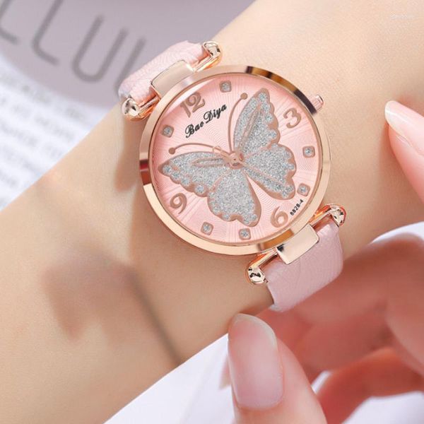 Relógios de pulso moda feminina quartzo assiste borboleta design design casual feminina feminina relógio de couro Montre femme presente