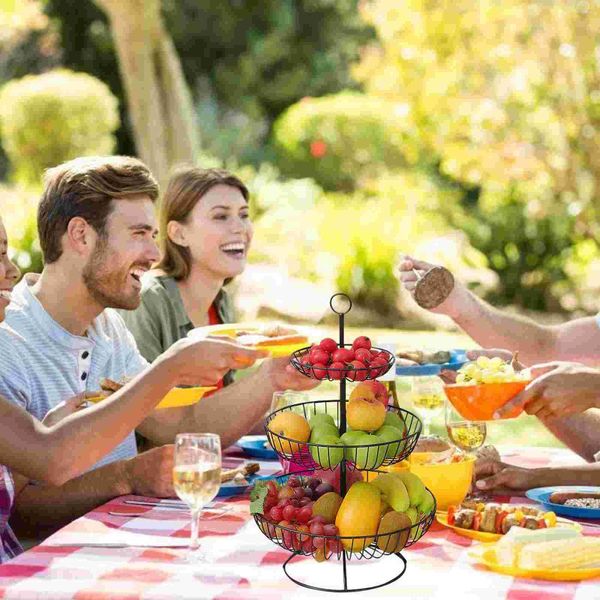 Utensílios de jantar conjuntos de cozinha Organizador de metal tigela de frutas de 3 camadas de cesta de cesto de cesta de pão de pão de bancada ferro de bancada