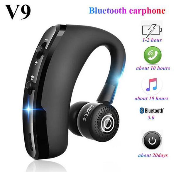 V9 Bluetooth наушники Handfree Wireless Wearphone BT4.1 CSR -контроль Business Business Беспроводная гарнитура TWS с микрофоном для смартфона с коробкой VS V8 Pro