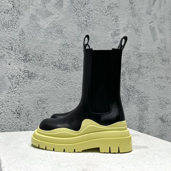 Rede vermelha com a mesma sola grossa de couro Botas Chelsea B V com perna média Botas Martin de designer de luxo novas botas masculinas botas femininas botas de casal Tamanhos 35-46 + caixa