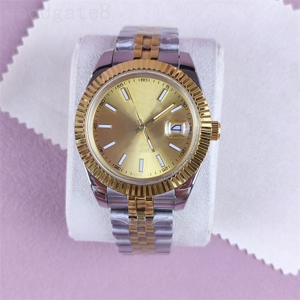 Kadın tasarımcısı datejust erkekler için lüks saat 36mm kaplamalı altın orologio. Moda parlak bayan bileği wihite tarihi siyah beyaz dh03 c23