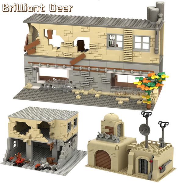 Blocchi abbandonati edifici rovinati MOC WW2 PUBG Base militare Scene fai -da -te Building Set di parti per figure di soldati dell'esercito Boys Toys 230814