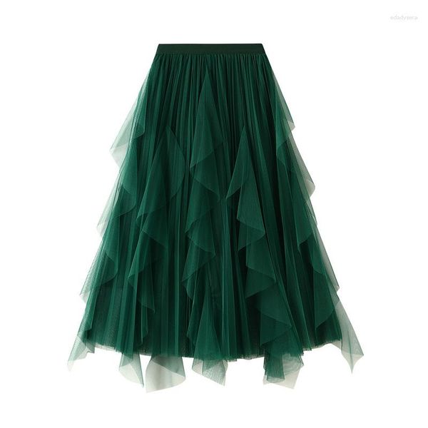 Saias 2023 Autumn Winter Mesh High Ruffle Tulle Pleated Long For Women All-Match Fairy Gaze Jupe RS1259