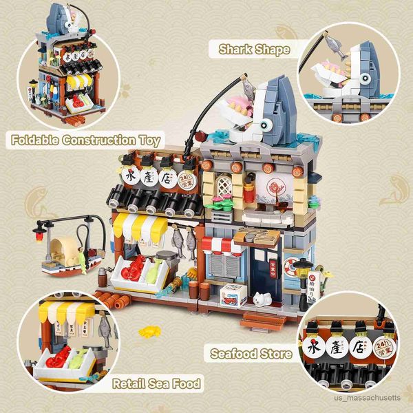 Blocchi 789pcs City Mini Street View Model Building Buildings Shop Fishery Night Market Scene Toying Toy for Child Gift R230814