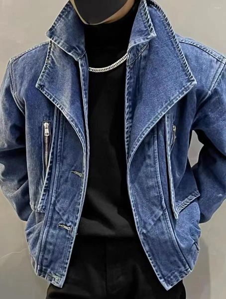 Herrenjacken 2023 Jungen Spring Designer Model Falsches zweiteiliges Patchwork Doppelkragen Kurzer Denim Lose Jacke Mantel Tide