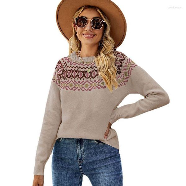 Kadın Sweaters Vintage Kış Sweater Kadın Giyim Jumper Örgü Tops Patchwork Boho Slim Pullover Kadın