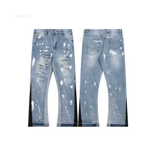 23SS Top Craft Mens Jeans Designer Retro Fashion High Street Brilhas Jeans Jeans tinta Oil Splash Ink Pantspuy0