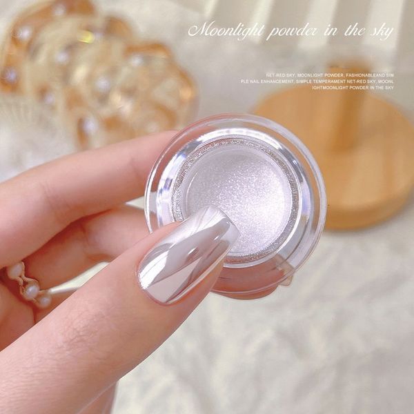 Гвоздь блеск 1box Moonlight Pearl Mirror Nails Powder Silver Sirew Slitters Металлический эффект Пигментный гель -гель -хромированное голографирование 230814