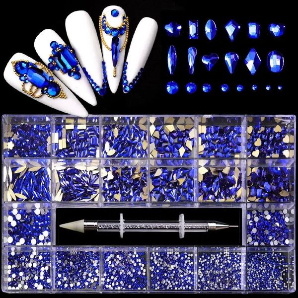 Kit di strass per unghie posteriore piatto con penna perforata, decorazioni per le nail art kit di strass piatti kit di corde fai da te gemme per unghie, scarpe, vestiti, gioielli