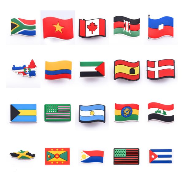 Schuhteile Accessoires World Flags Clog Charms for Gift International Flaggenschild Charme Großhandel mexikanische Flaggenschuhe Stifte Sanda Serie zufällig