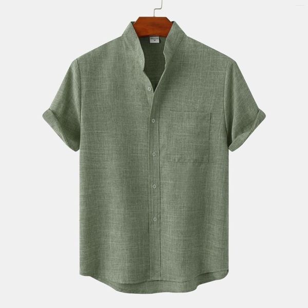 Camisas casuais masculinas Man estilo japonês Khaki Green Officewear camisa de verão Botão de verão com manga curta Homens brancos mais tamanho vintage xxxl