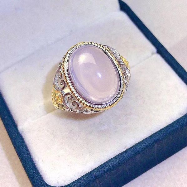 Ringos de cluster Anel de quartzo de rosa de luxo 10mm 14 mm 6ct Natural 925 Silver 18k Gold Bating Jewelry