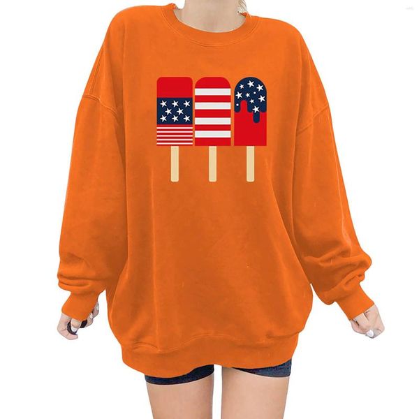 Kadın Hoodies büyük boy en iyi kadın sweatshirt Amerikan bayrağı baskı o boyun uzun kollu kazak üstleri modaya uygun gündelik büyük boyutlu