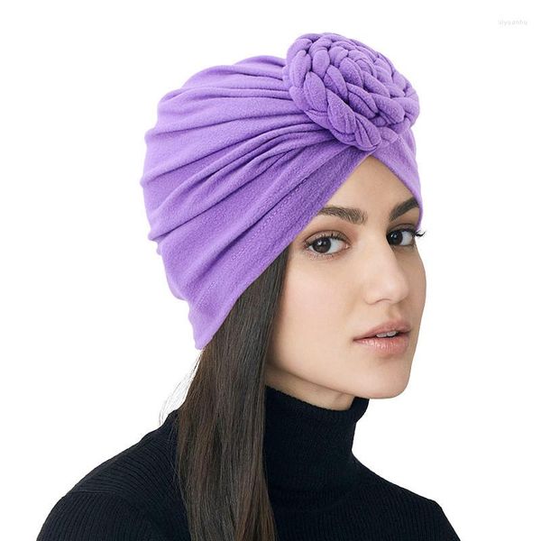 Ethnische Kleidung verdrehte Turbangeflecht Blumenhaube für Frauen Modelle Farbe Elastic Head Wraps Islamic Inner Headscarf Stirnband