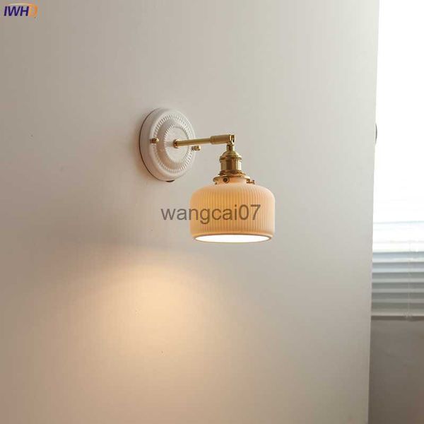 Wandlampen IWHD Nordic Moderne LED -Wandleuchten Keramik Lampenschattenknopf Schalter Schlafzimmer Badezimmer Spiegel japanischer Stil Wandleuchte HKD230814