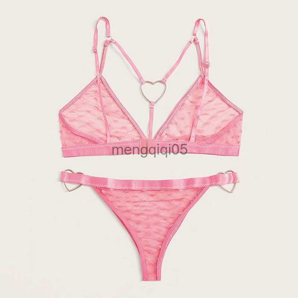 Set sexy set 2pcs cardiaco stampa set di biancheria da donna sexy mesh mesh intimo bralette set reggiseno intimo erotico e set di mutandine HKD230814