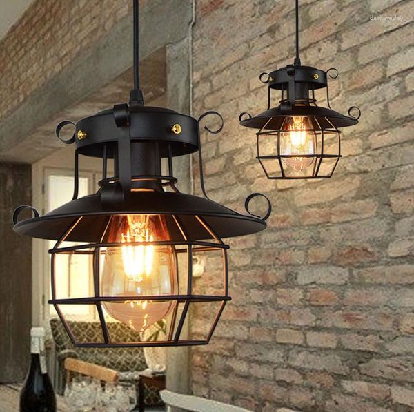 Lâmpadas pendentes de parede vintage nórdica negra metal retro gaiola industrial iluminando restaurante de cozinha leve lâmpada de lâmpada de loft
