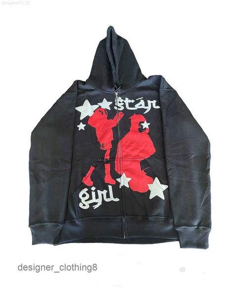 Street Trend Giyim Retro Baskı Zip Hoodie Kadınlar Y2K Gevşek Rahat Üst Harajuku Kore Versiyonu Büyük Boy Sweatshirt Kadınlar