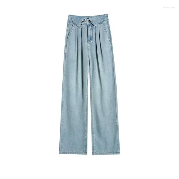 Женские джинсы прямые тонкие детские голубые летние повседневные брюки в стиле уличного стиля женщины с высокой талией широкие джинсовые штаны