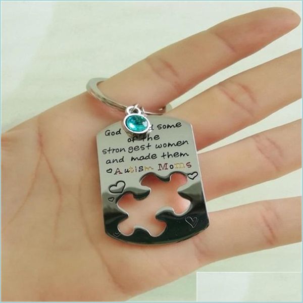 Keychains Lanyards Autism Puzzle Charme Schlüsselkettenbewusstsein Key Ring Geschenke Jigsaw Stück Keyring Keepsake Geschenk RUF88 IDMBV 808 Q2 Drop dhnni