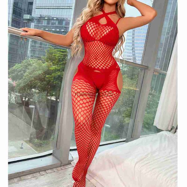 Seksi set sıcak erotik iç çamaşırı elbiseler seksi örgü fishnet babydoll kadınlar seksi şeffaf bodysuit erotik iç çamaşırı gövdesi artı beden hkd230814