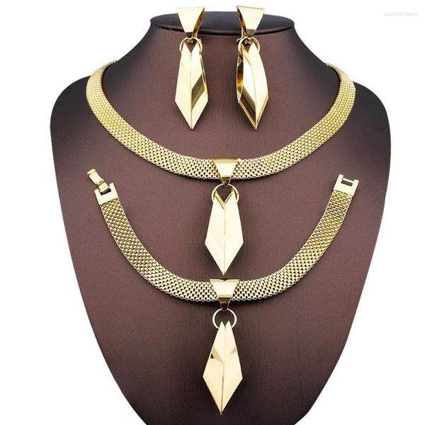 Halskette Ohrringe Set Indien Ohrring Armband Sets für Frauen Geschenk afrikanische Braut Hochzeit Geschenke Gold Farbe große Party