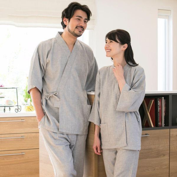 Roupas étnicas homens mulheres casais pijamas conjuntos de estilo japonês kimono yukata cardigan sleepwear tops calças roubos de banho em casa internos pijamas