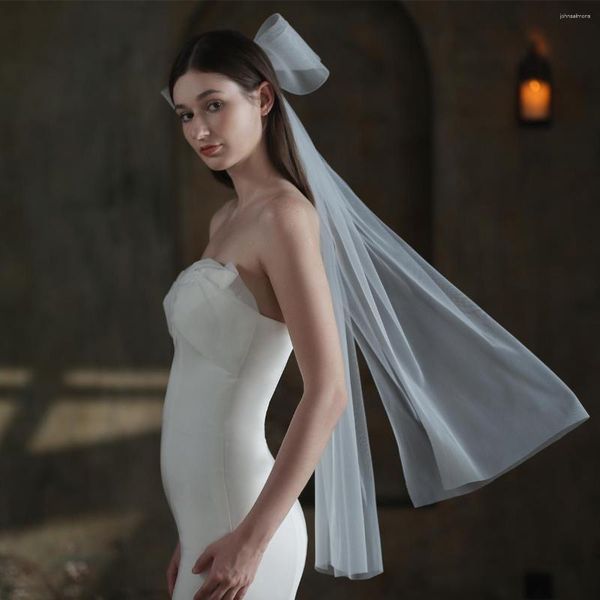 Brautschleier v849 Frauen Hochzeitszubehör exquisite weiße Schleier Zwei-Schicht Tüll Bräute Ehe mit hartem Netting-Perlenbogen