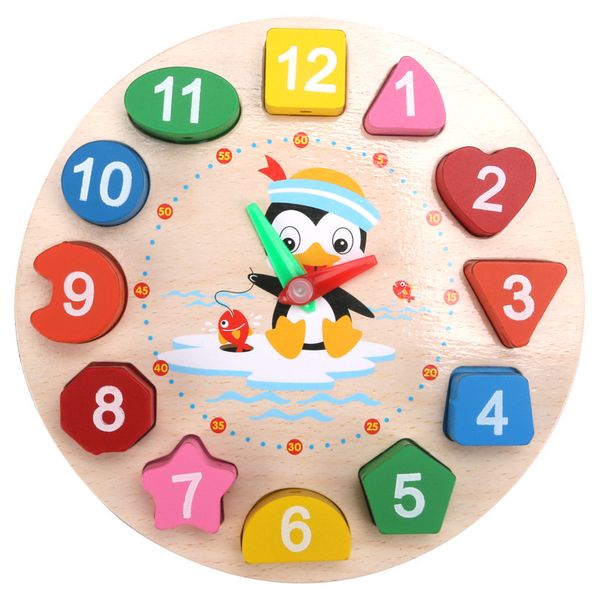 Modello di orologio digitale del pinguino in legno Digital Model per l'istruzione precoce dei bambini Assistenza didattica 17,5*17,5*2,3 cm