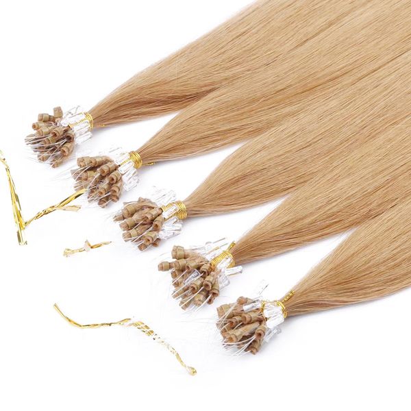 Remy Micro Loop Human Hair Extensions Micro Beads Hair Hair Soft Micro Ring Hair Extensions #27 Strawberry Blonde 1g/Strand