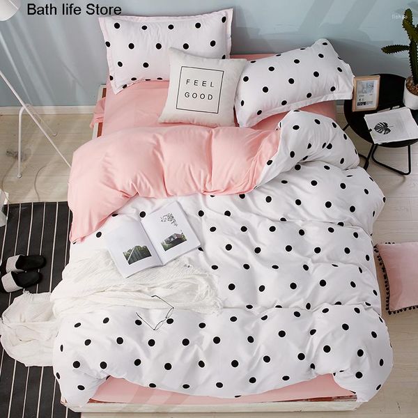 Bettwäsche Sets Pink Bettbedeckungsabdeckung Set Polka Punktmuster Bett Bettwäsche Quilt Pillowcase Home Textile niedliche Laken