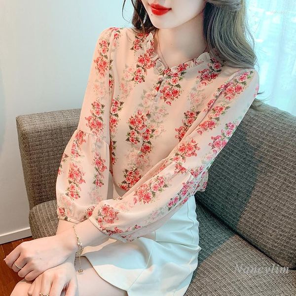Женские блузки французский стиль цветочный шифон и топы рубашки с длинным рукавом 2023 Ранняя осень топ