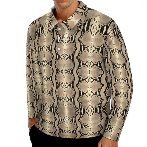 Herren Polos Gold Snakeskin Polo Shirts Herbst Trendy Animal Print Casual Hemd Langarmkragen Streetstyle-Muster übergroße T-Shirts