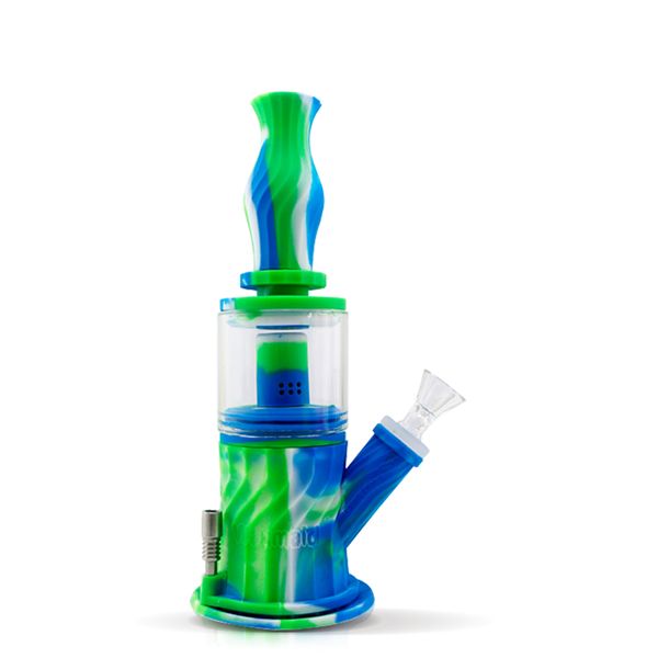 Waxmaid Doppelperkolator Wasserrohr Becher Bongs Wachs Öl Rigs Shisha Multi -Funktion 4 in 1 Wabenplatin -Härtung Silikon US Warehouse Einzelhandel bestellen kostenloser Versand