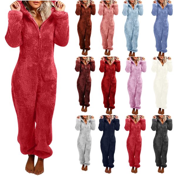 Женские комбинезоны снимают модные модные, флисовые одежды для сна в целом, плюс размеры, наборы с капюшоном для женщин для женщин для взрослых для зимней теплой пижамы женщин S-5XL 230812