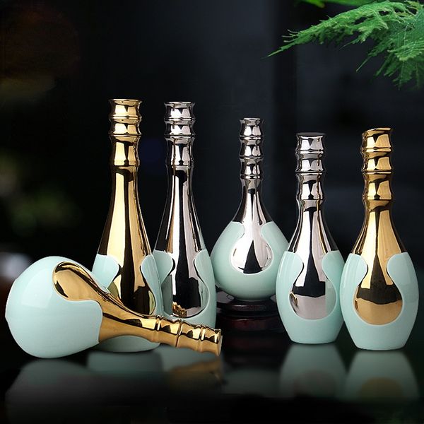 Questões de quadril Cerâmica garrafa de vinho vazia jarro chinês estilo dourado incrustado Jade Selado Conjunto doméstico 230814