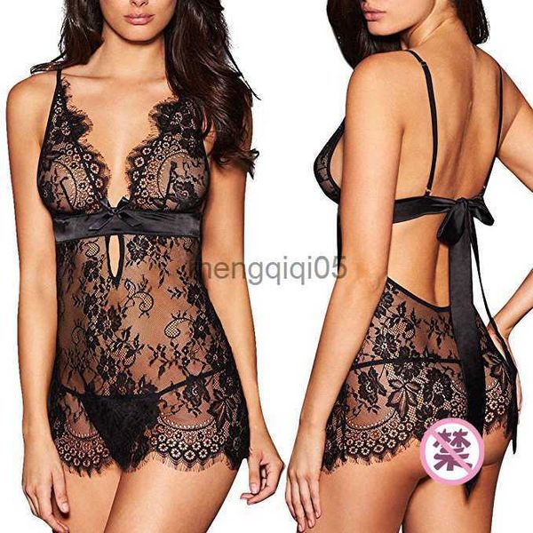 Set sexy set da donna in pizzo femminile s-2xl set di lingerie kimono babydoll mesh magna notturna di lingerie-sexy in pizzo trasparente sexy tuge sexy hkd230814