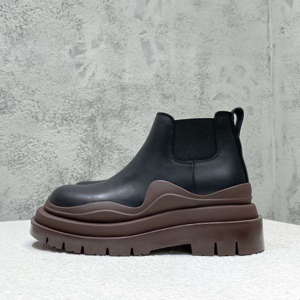 Botas Smoke Novas botas Chelsea Plataforma B V elevação casal de couro bota média estilo inglês botas Doc Martens marrons para homens e mulheres Tamanhos 35-46 + caixa