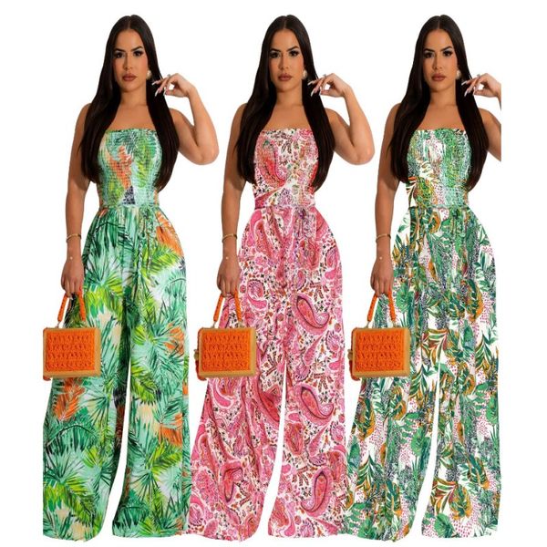 Designer europäischer und amerikanischer Mode Frauen floraldruckarmes ärmelloses Halsoutsuit Hose