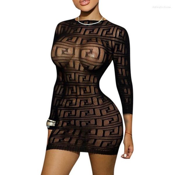 Abiti casual sexy prospettiva nera mini abito elastico abito a tre quarti a maniche da sera da sera con cinturino spaghetti donne xb019