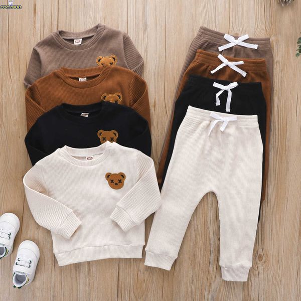Conyson atacado outono algodão bebê crianças designers coreanos unissex moda boutique roupas terno menino meninas conjuntos de roupas de inverno