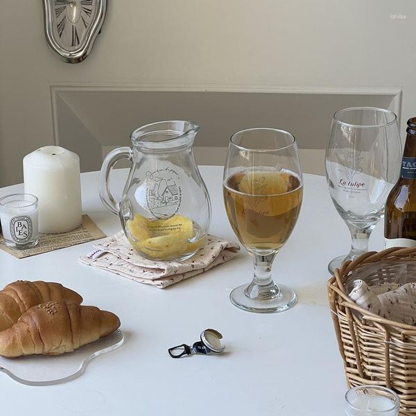 Wasserflaschen Französisch Alphabet Einfache handbemalte Tulpenglas kleiner frischer Bierbecher Kaffee Haushalt kaltes Getränk Juice