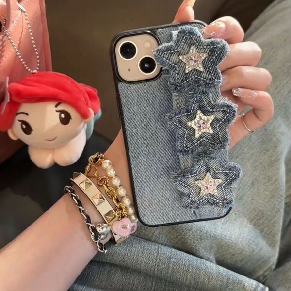 Designer Star Diamond Wrist Cinp Inculiniera Premium IPhone 14 13 12 11 Pro Max 14Plus 7 8 Plus XR XS XSMAX Case in pelle