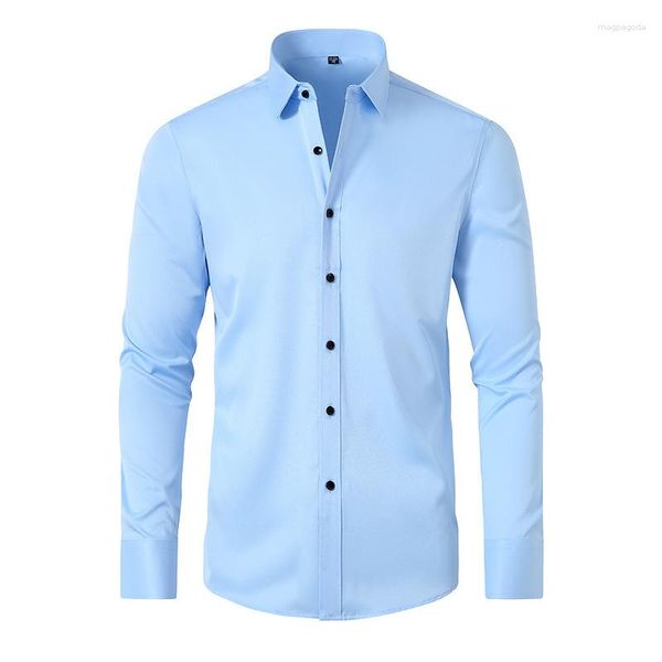 Camisas casuais masculinas 6xl 2023spring e camisa de outono Moda sem ferro Mangas sólidas de luxo