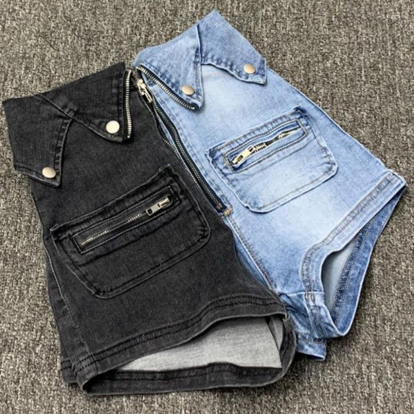 Frauenshorts 2023 Sommer Mode hoch taillierte Denim Frauen dünne Freizeitpaket Hip High Reißverschluss enge elastische Jeans