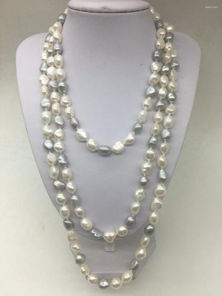 Ketten handgefertigt weiß grauer barock frischwasser echt natürliche Perlen Wickel Halskette 160 cm langer Modeschmuck